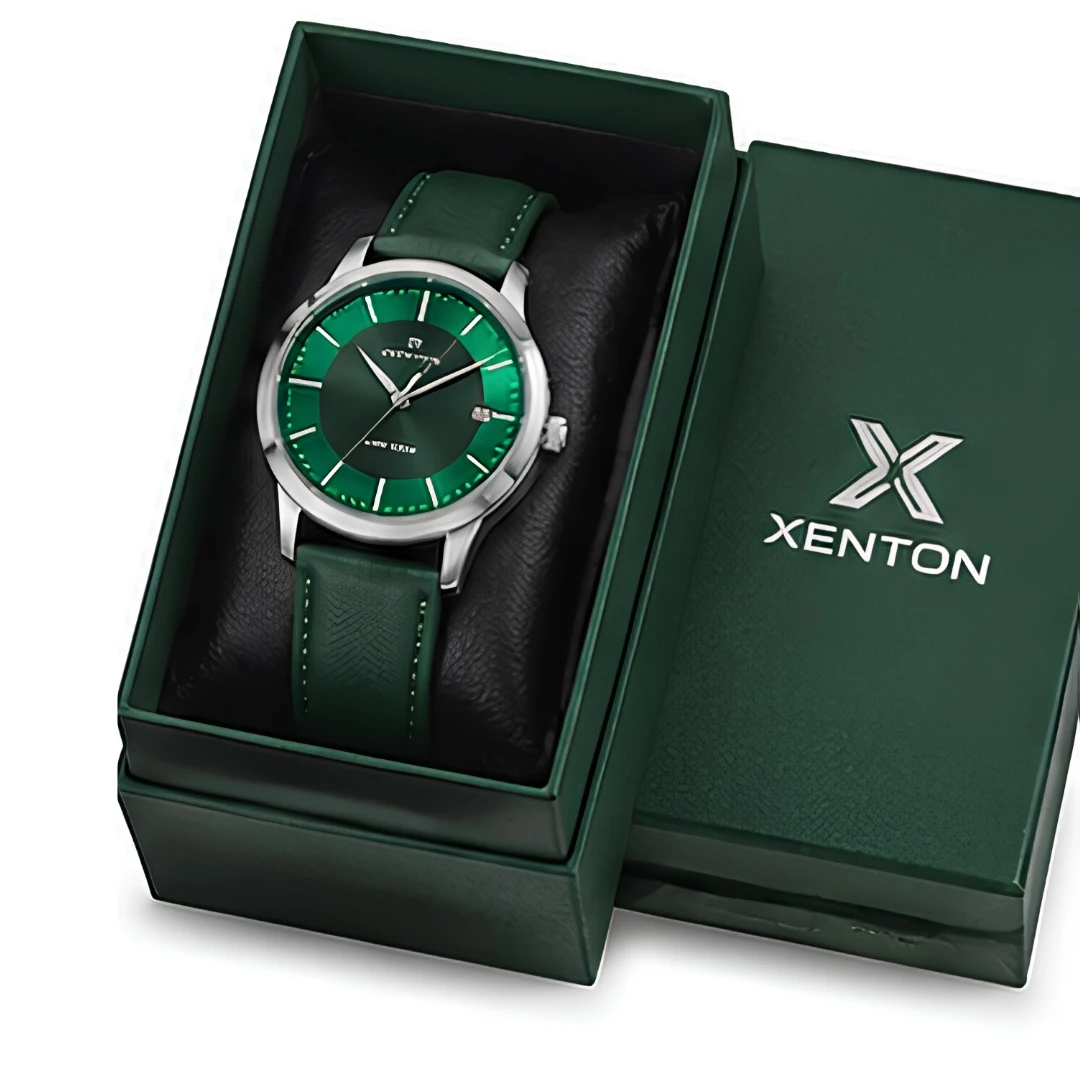 Xenton Men's Green Dial Analog Wrist Watch with Green Leather Strap product image 6