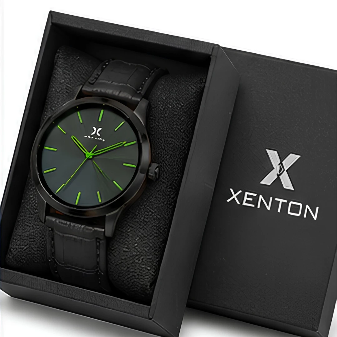 Watch presented in a black Xenton gift box with cushioned insert and branded lid