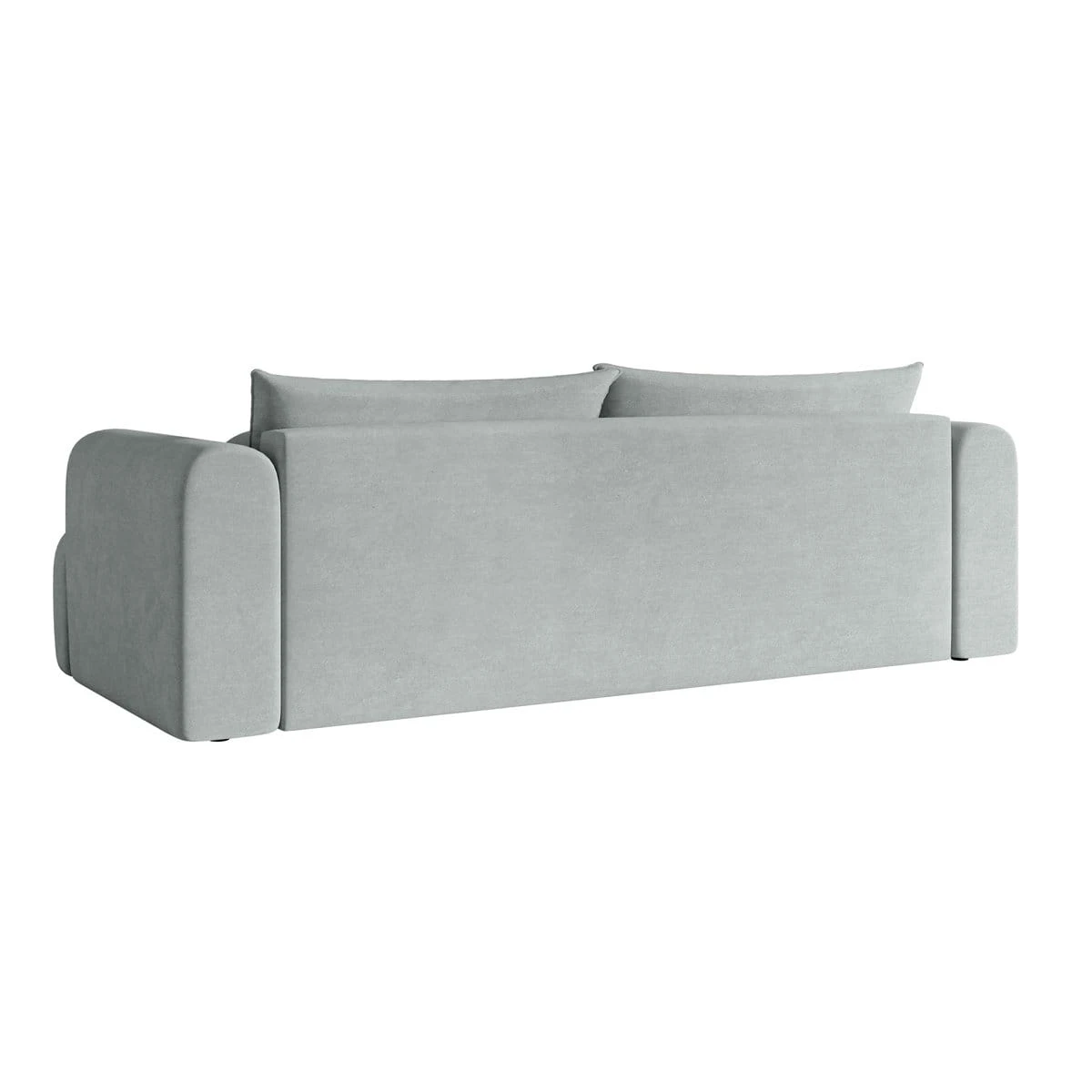 Rear view of the sofa showing the plain upholstered back and rounded side arms