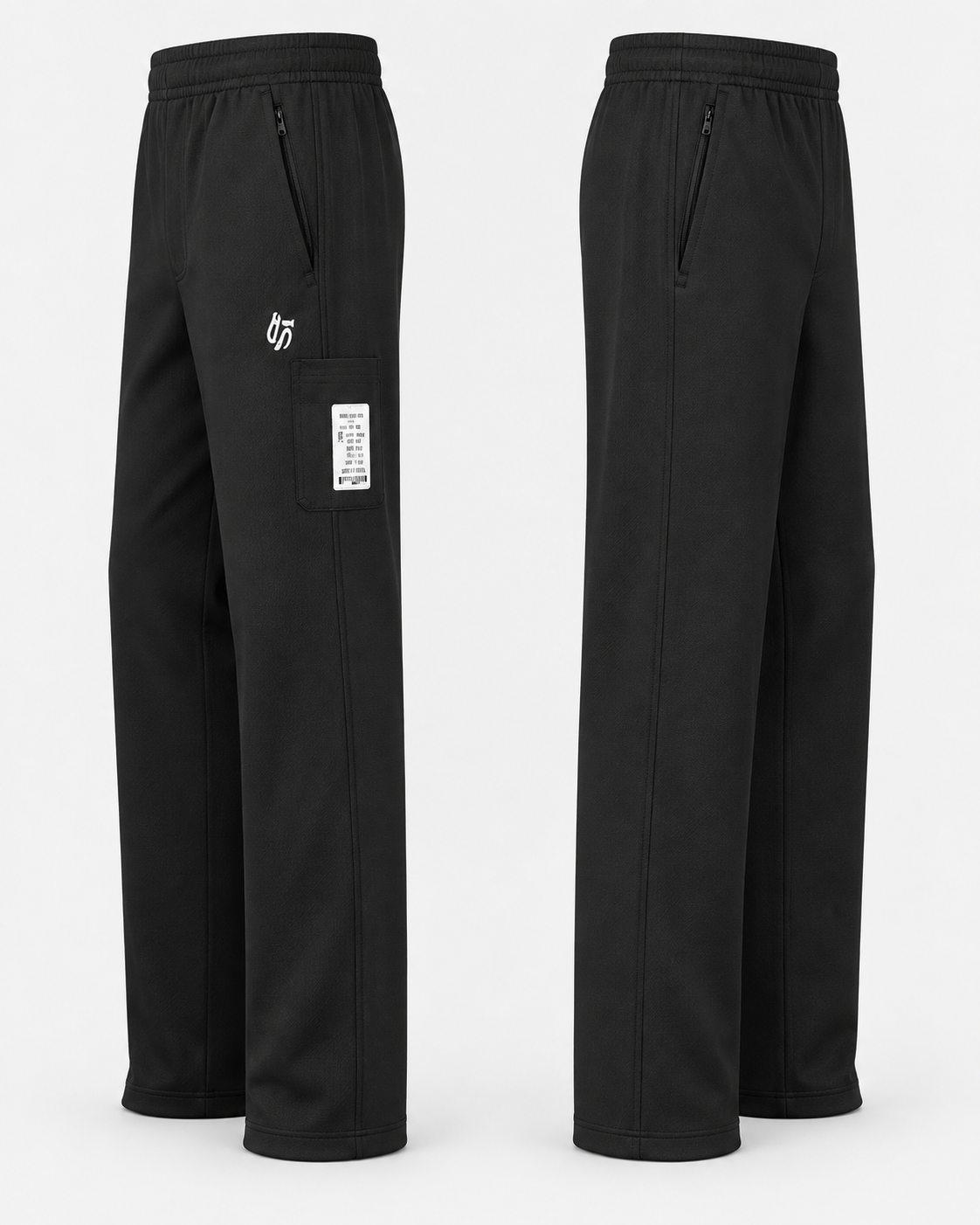 Angled front and side views highlighting zip hand pockets, straight fit and utility pocket detail