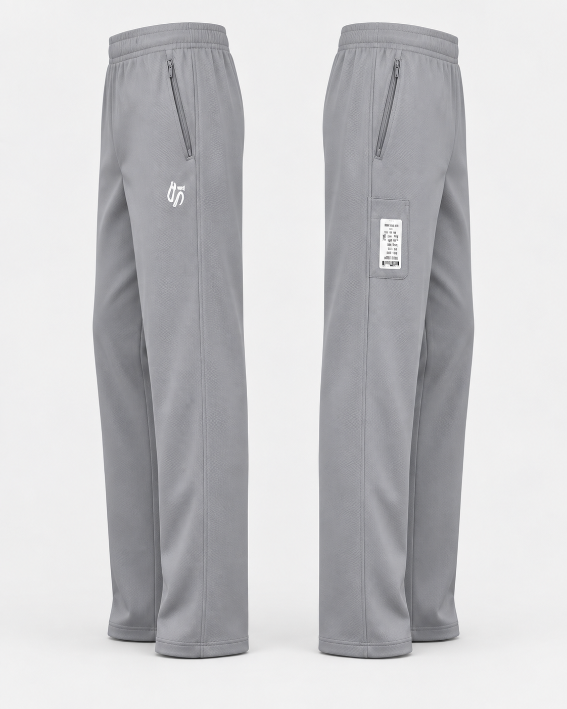 Side-angle views highlighting the zip pocket, logo print and utility patch pocket detail