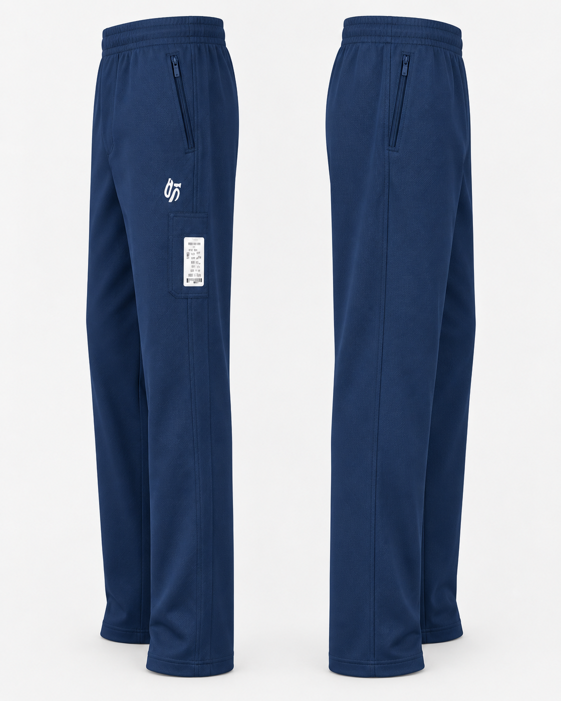 Side profile views showing zip hand pocket, straight-leg silhouette and cargo pocket on one thigh