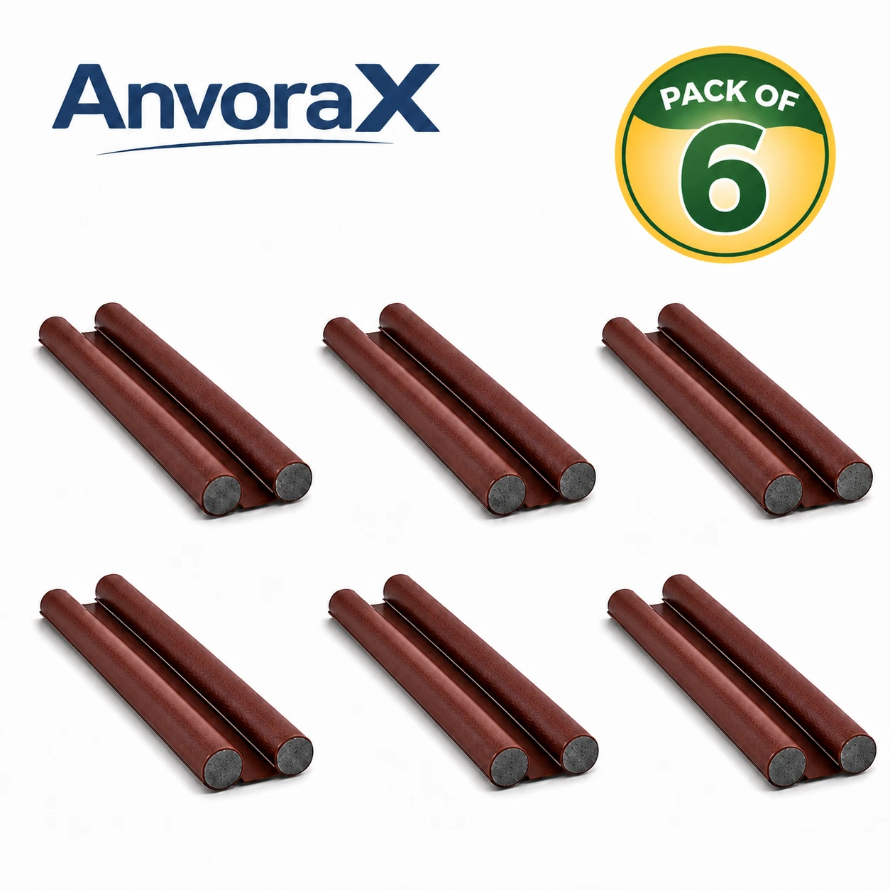 AnvoraX pack of 6 brown double-sided door draft stoppers on a white background