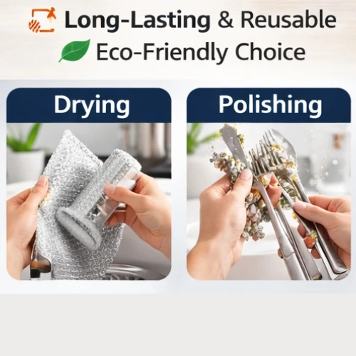 Infographic showing the cloth used for drying a faucet and polishing cutlery
