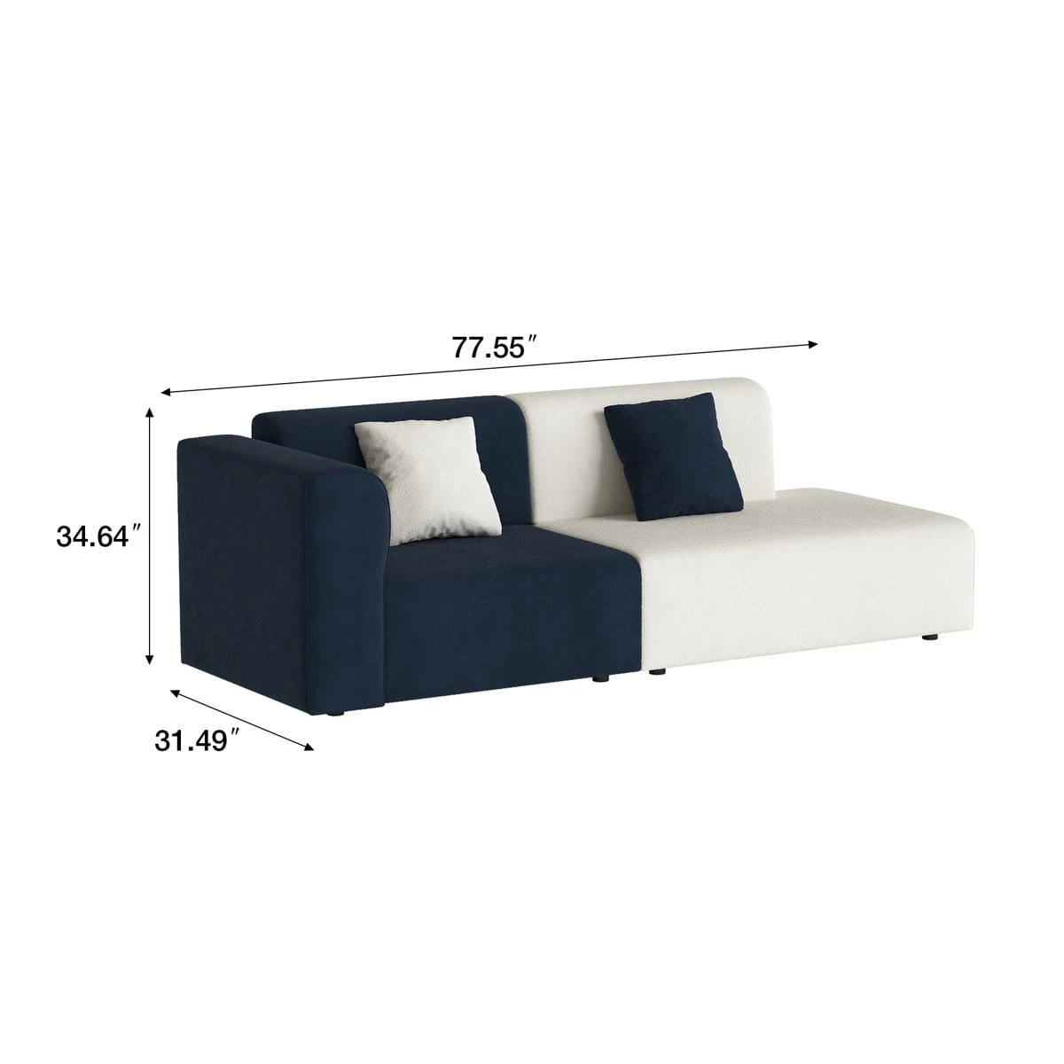 Product size graphic showing sofa dimensions on a white background
