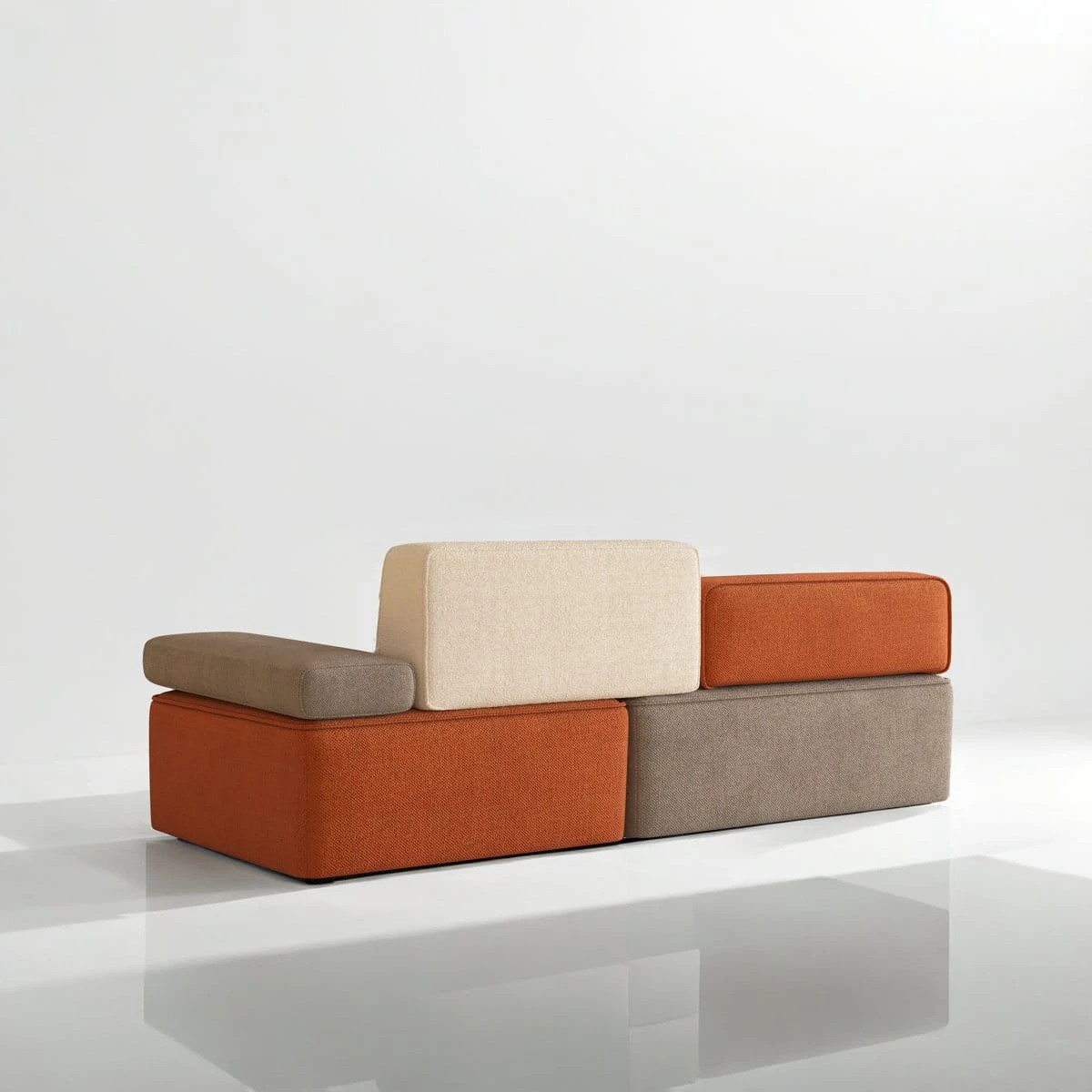 Rear angled view showing orange and beige base sections with cream center backrest