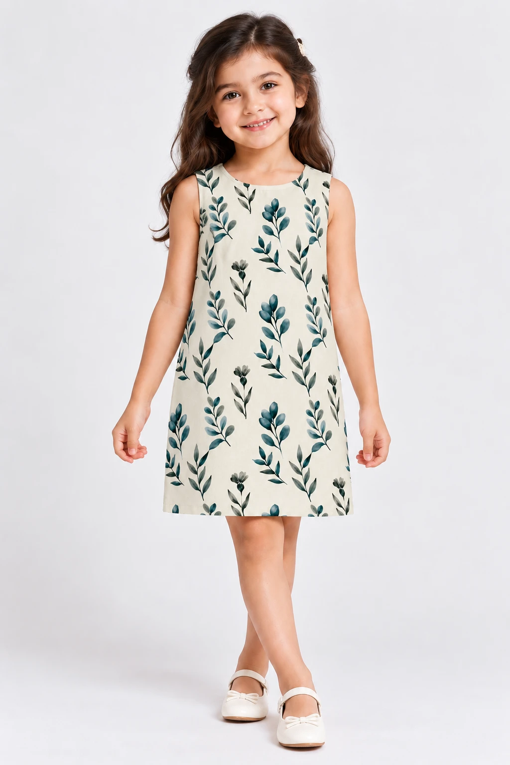 Girls Sleeveless Floral Print A-Line Dress view 1