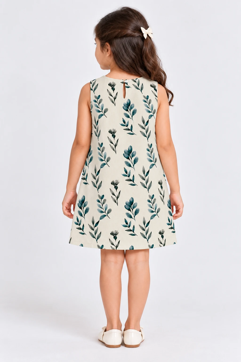 Girls Sleeveless Floral Print A-Line Dress view 2