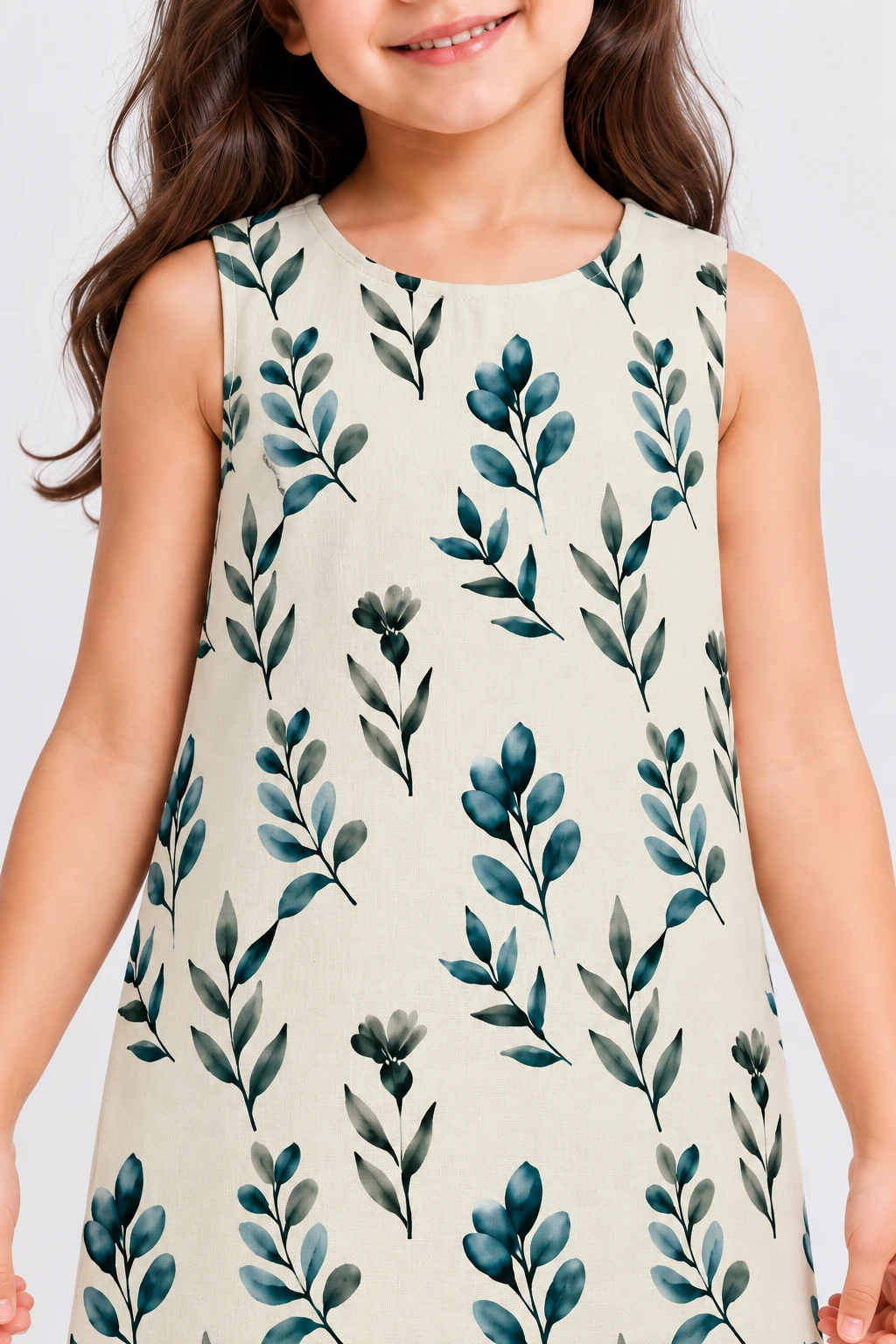 Girls Sleeveless Floral Print A-Line Dress view 6