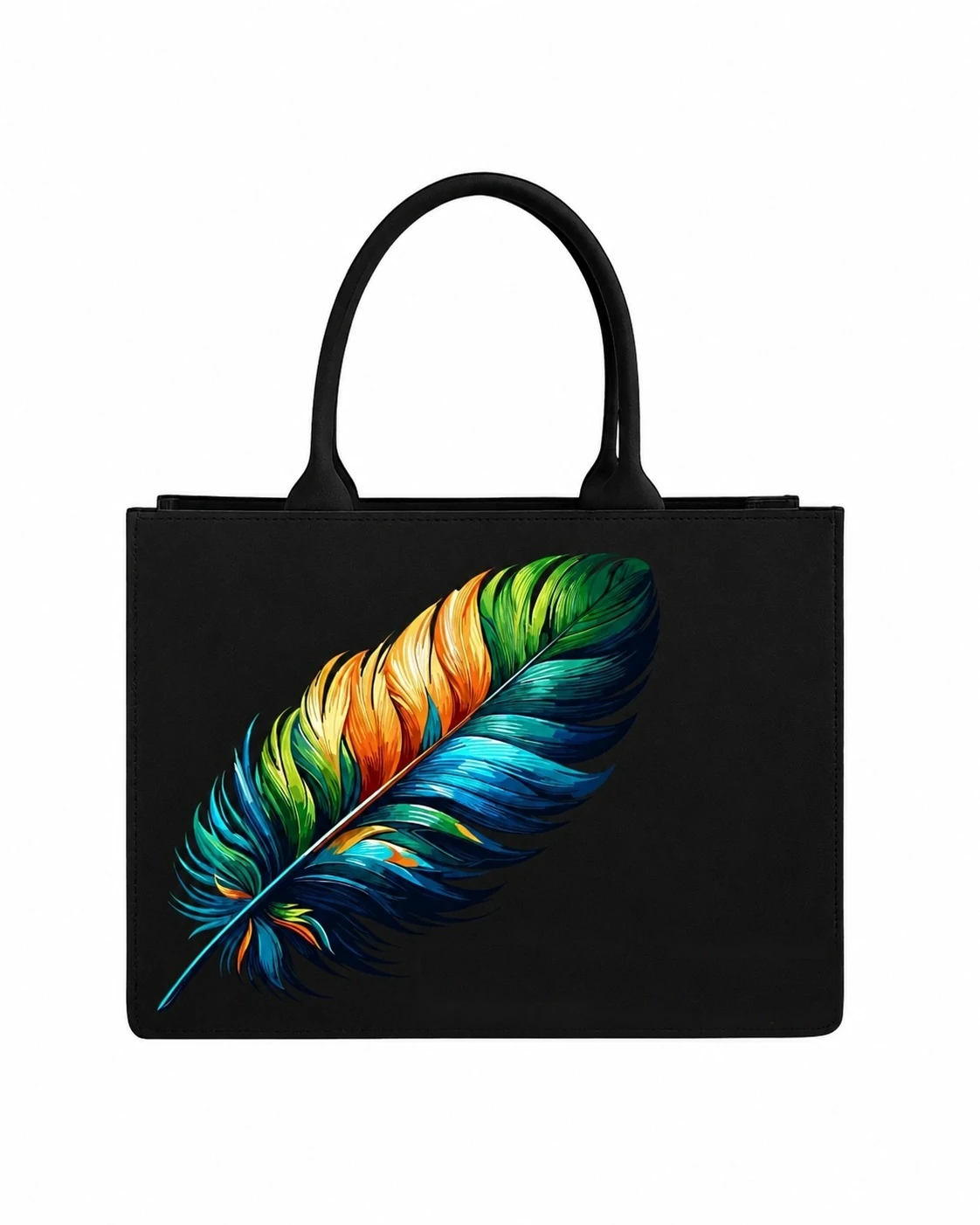 Custom Name Colorful Feather Tote Bag | Elegant Canvas Handbag view 6