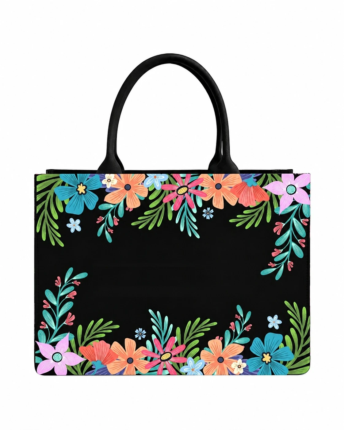 Custom Name Colorful Floral Tote Bag | Canvas Handbag for Women view 6