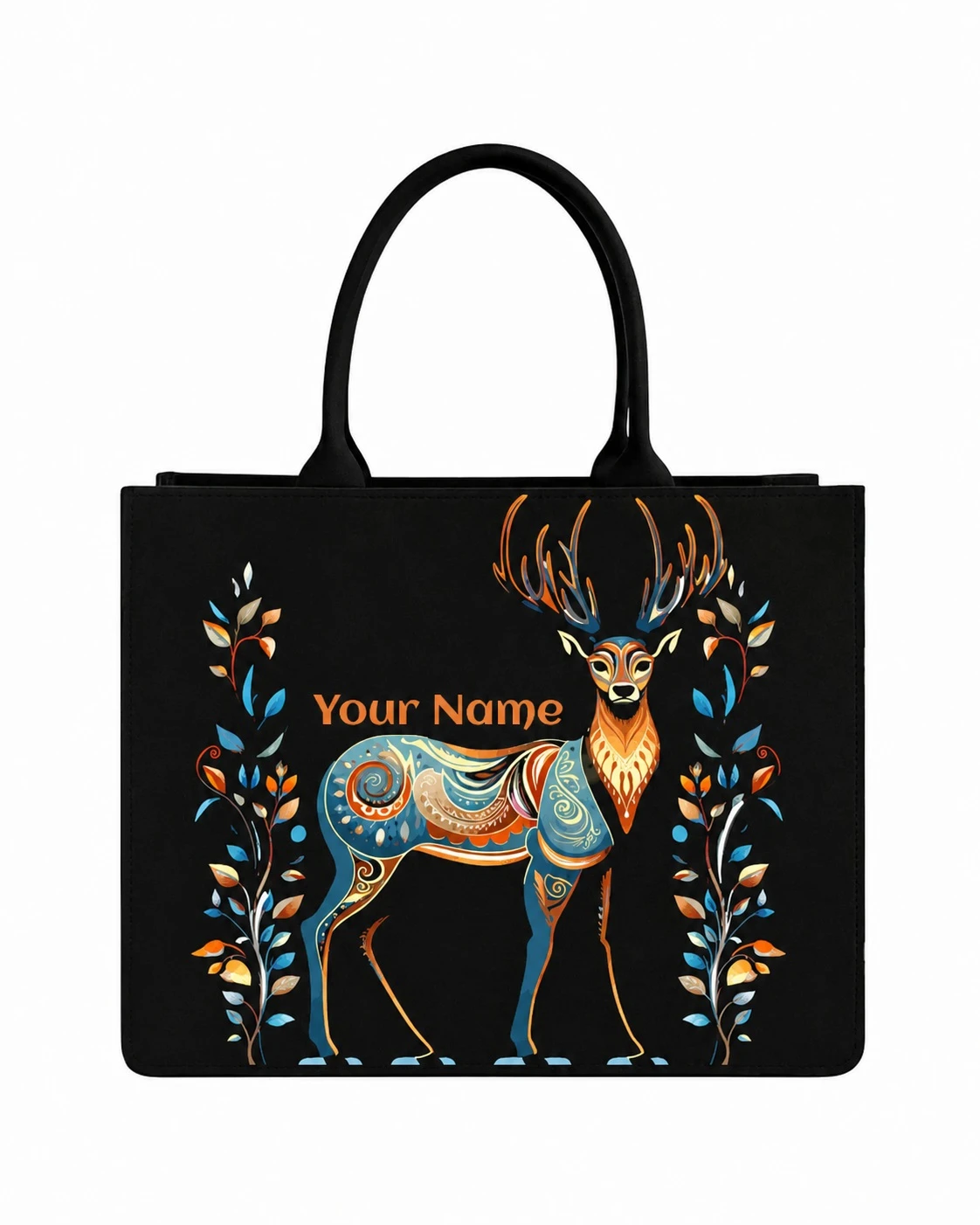 Custom Name Artistic Deer Tote Bag | Canvas Handbag for Women view 1