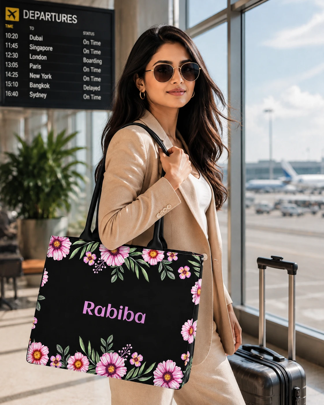 Custom Name Floral Elegance Tote Bag | Canvas Handbag for Women view 2