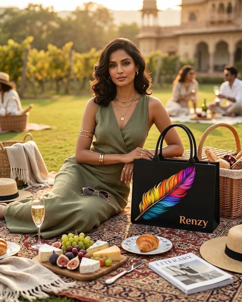 Custom Name Rainbow Feather Tote Bag | Canvas Handbag for Women view 3