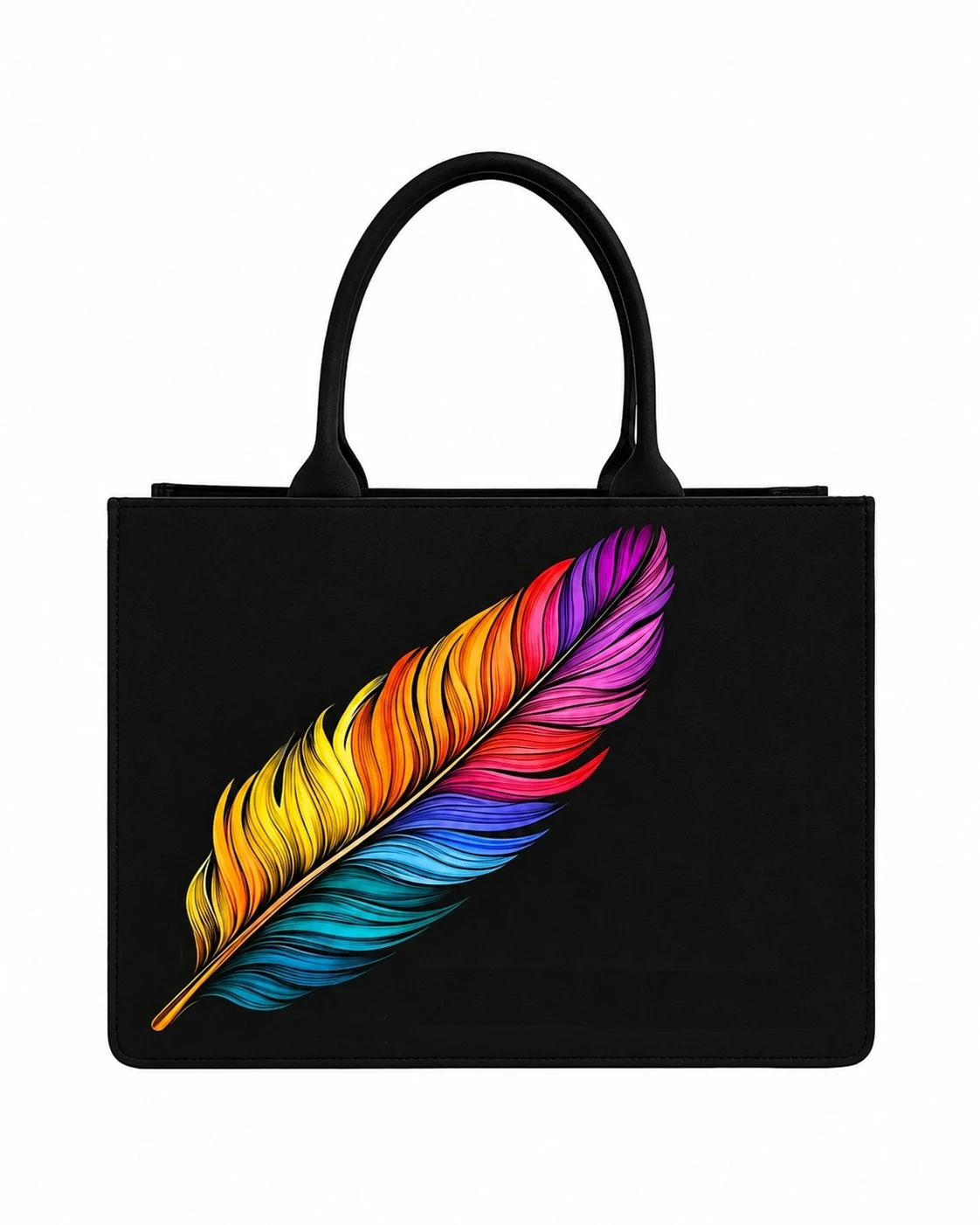 Custom Name Rainbow Feather Tote Bag | Canvas Handbag for Women view 6