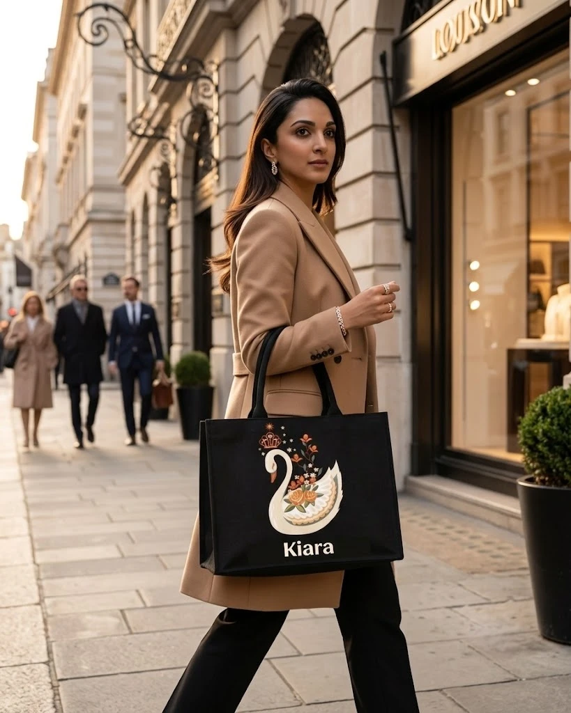 Custom Name Swan Tote Bag | Canvas Handbag for Women view 2