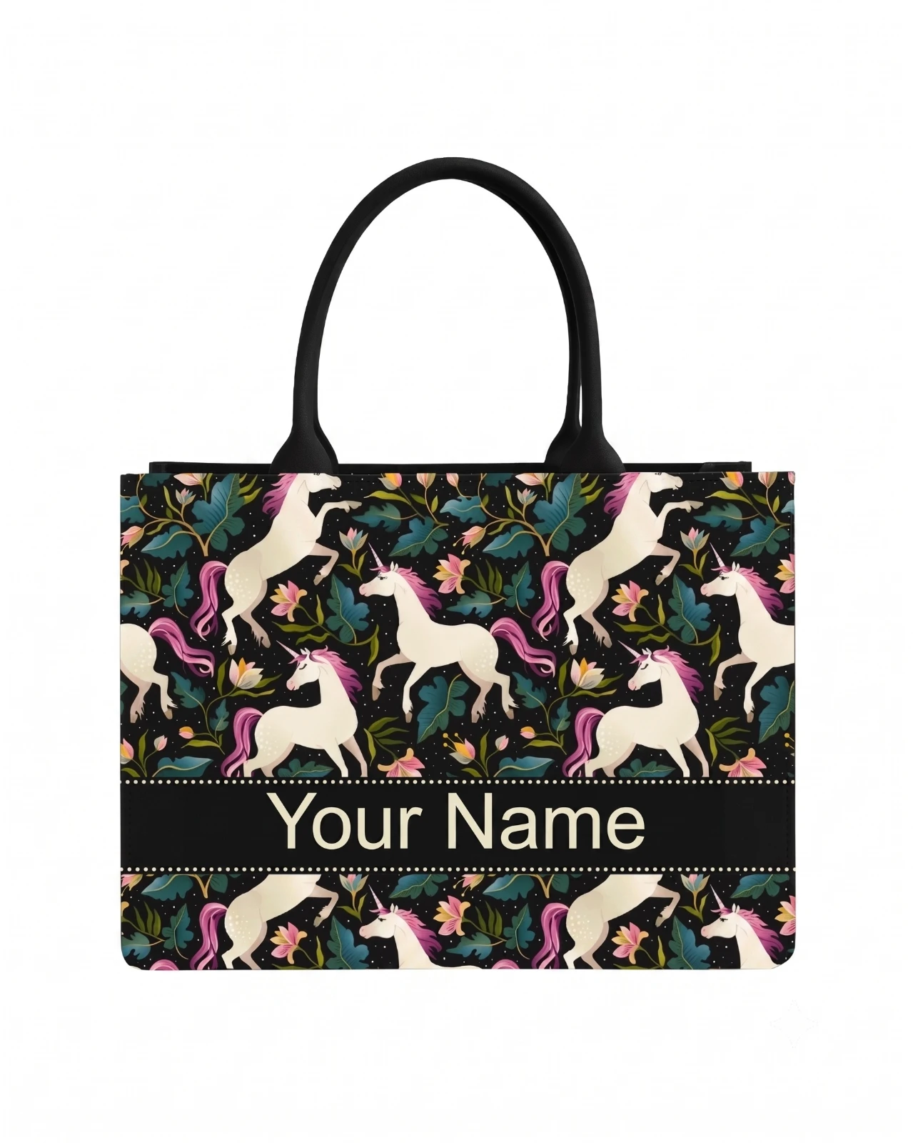 Custom Name Unicorn Tote Bag | Canvas Handbag for Women view 1