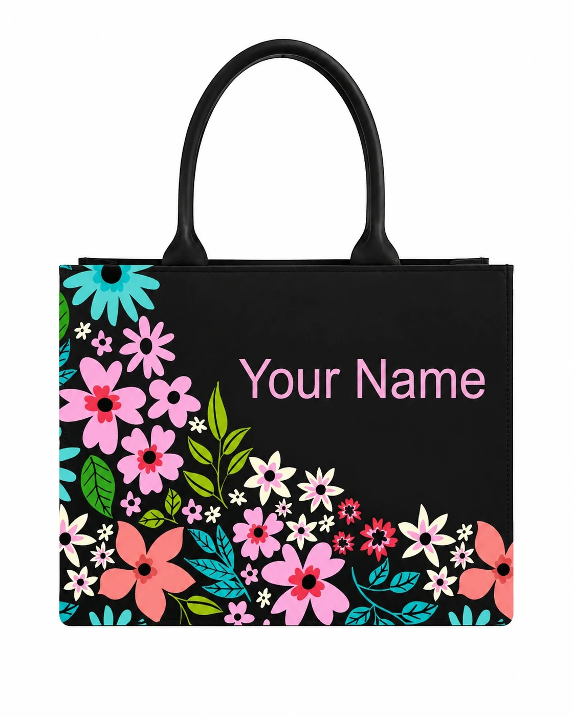 Custom Name Whimsical Wildflower Tote Bag | Canvas Handbag for Women view 1