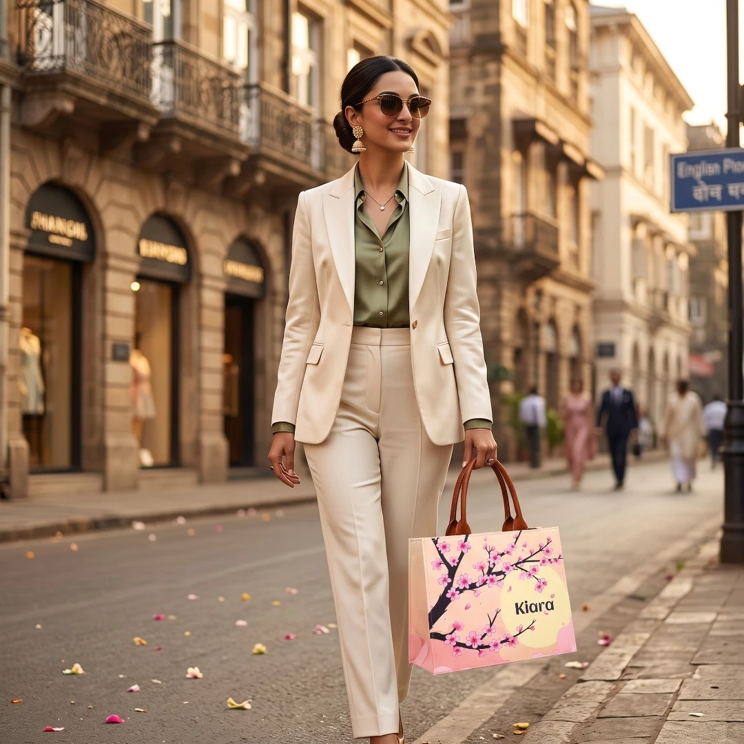 Custom Name Cherry Blossom Tote Bag | Canvas Handbag for Women view 2