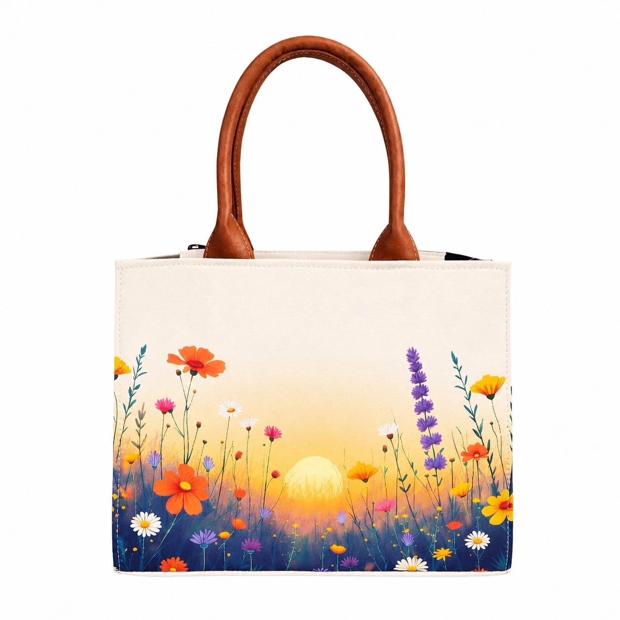 Custom Name Floral Tote Bag | Canvas Handbag for Women view 8