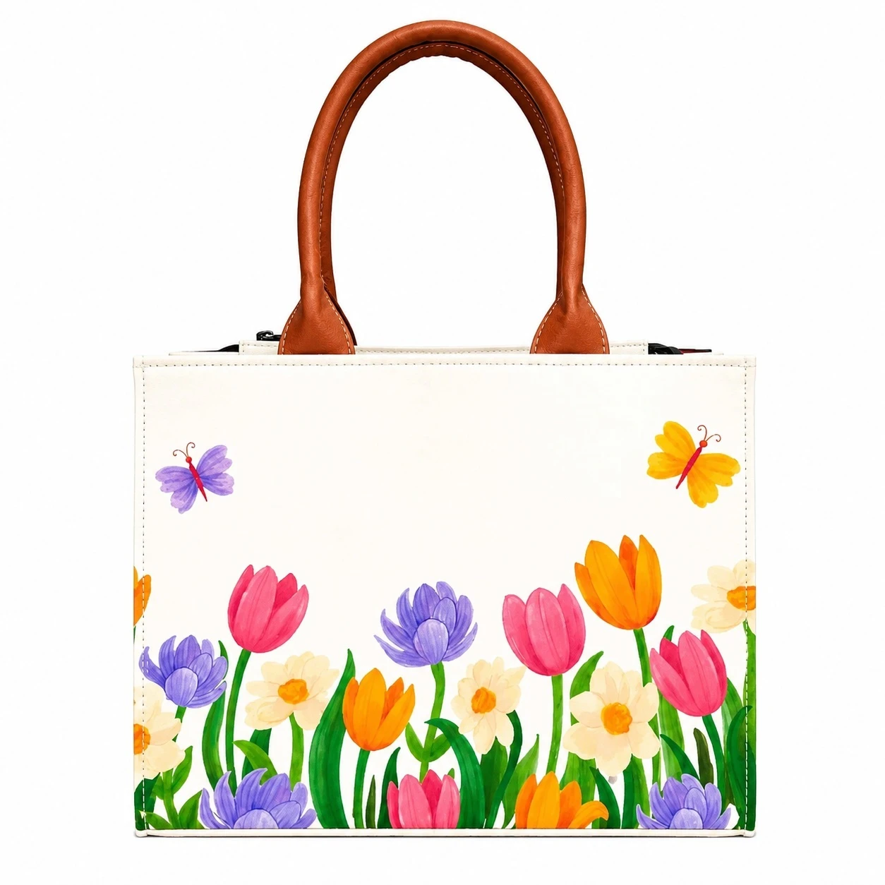 Custom Name Floral Butterfly Tote Bag | Canvas Handbag for Women view 8