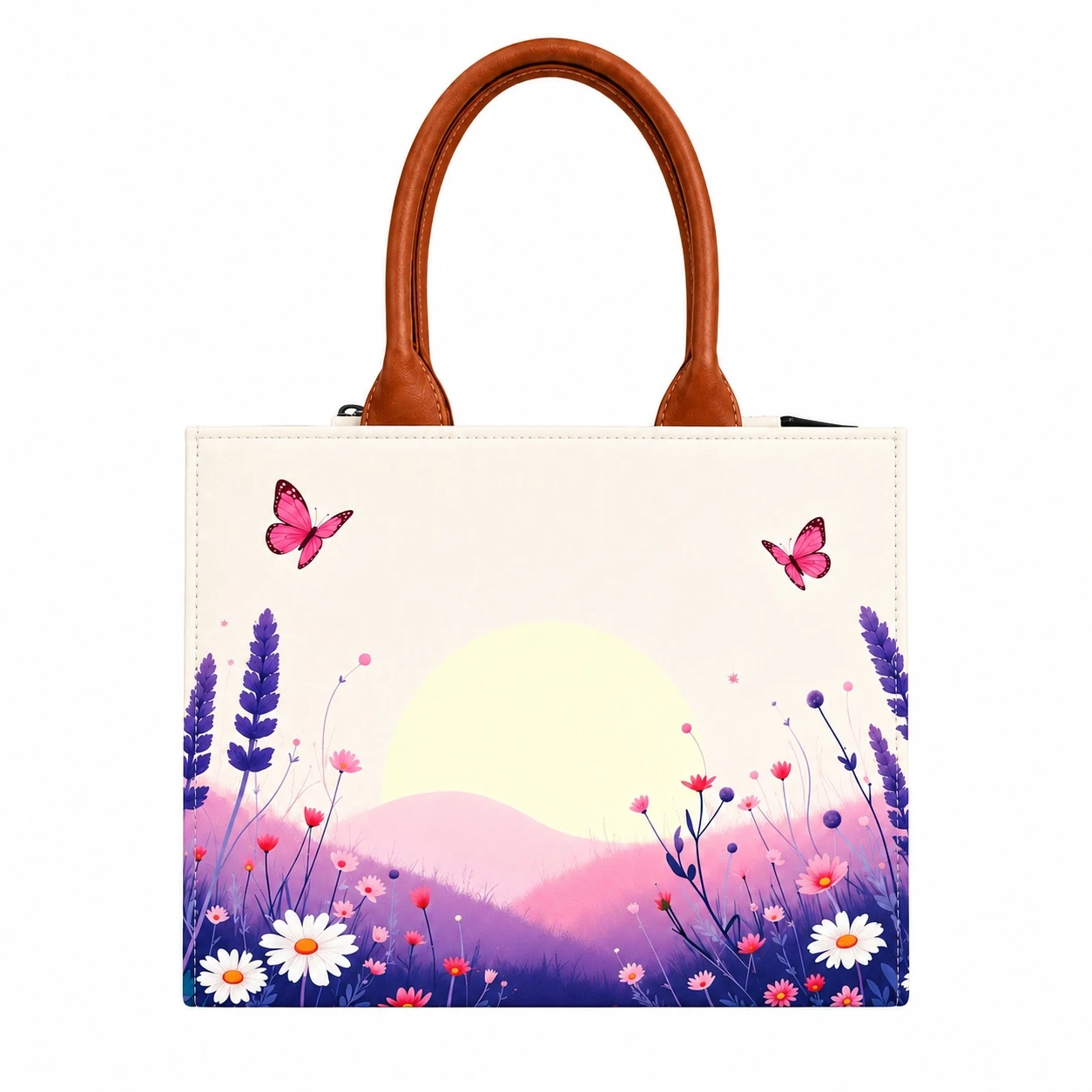 Custom Name Sunrise Meadow Tote Bag | Canvas Handbag for Women view 8