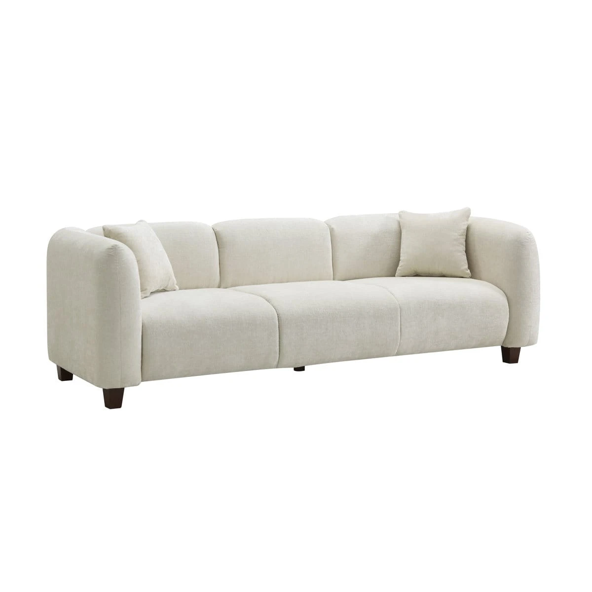 Isolated three-quarter view of the cream sofa on a white background