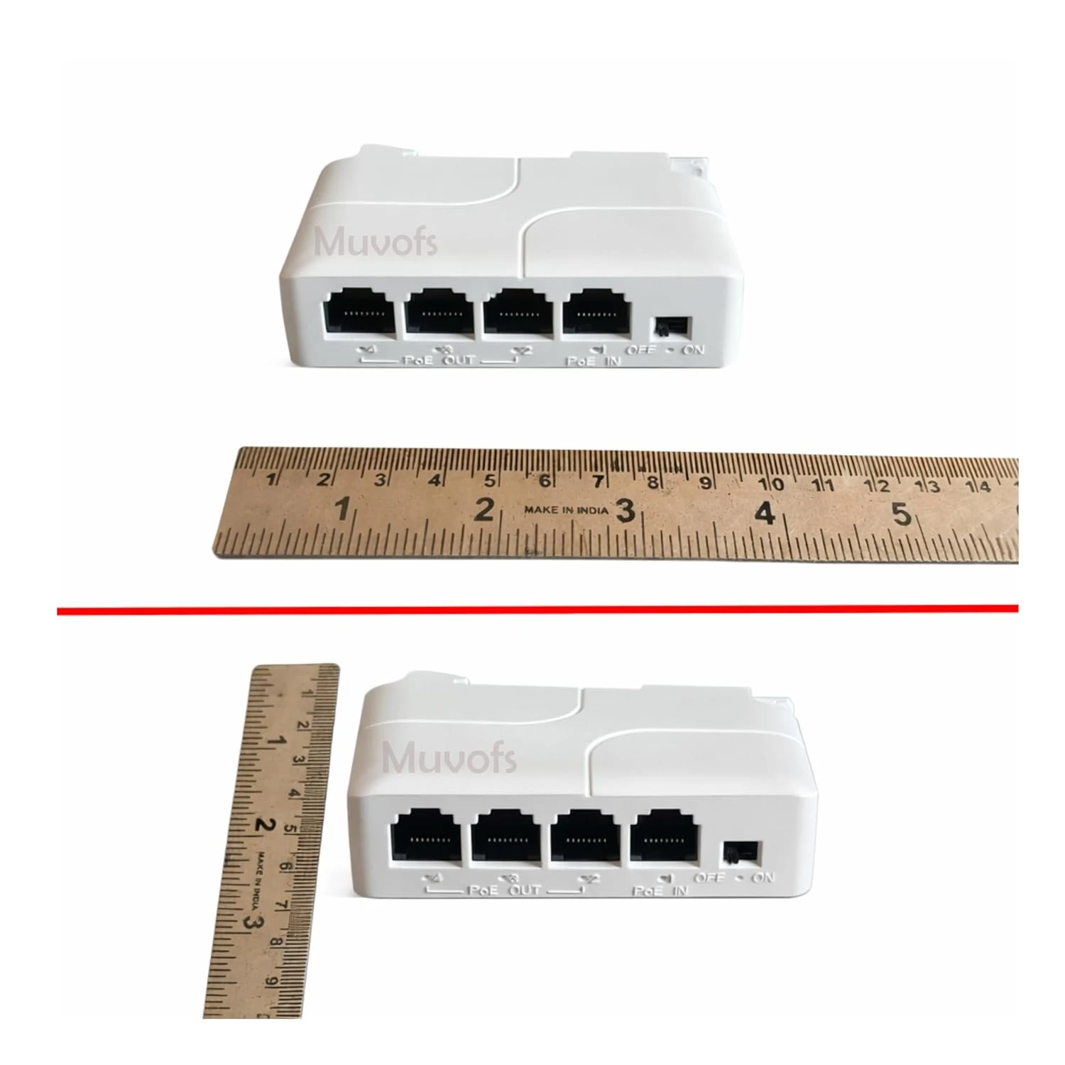 Front view with rulers above and beside the unit to show overall width and height