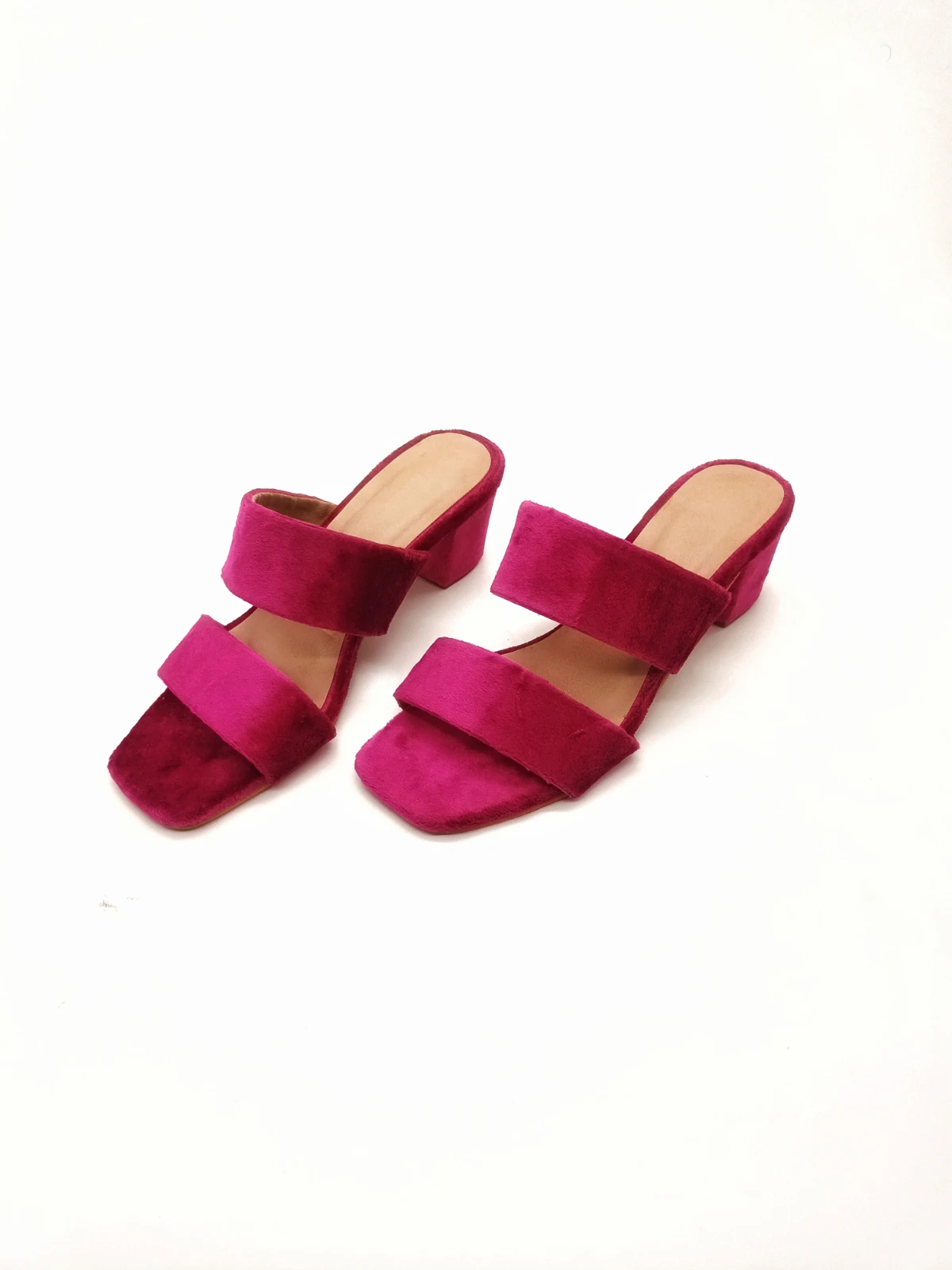 Pink Velvet Block Heels