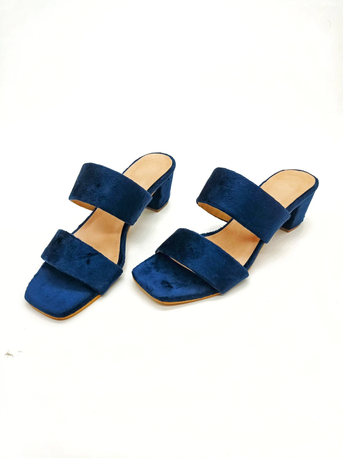 Navy Velvet Block Heels