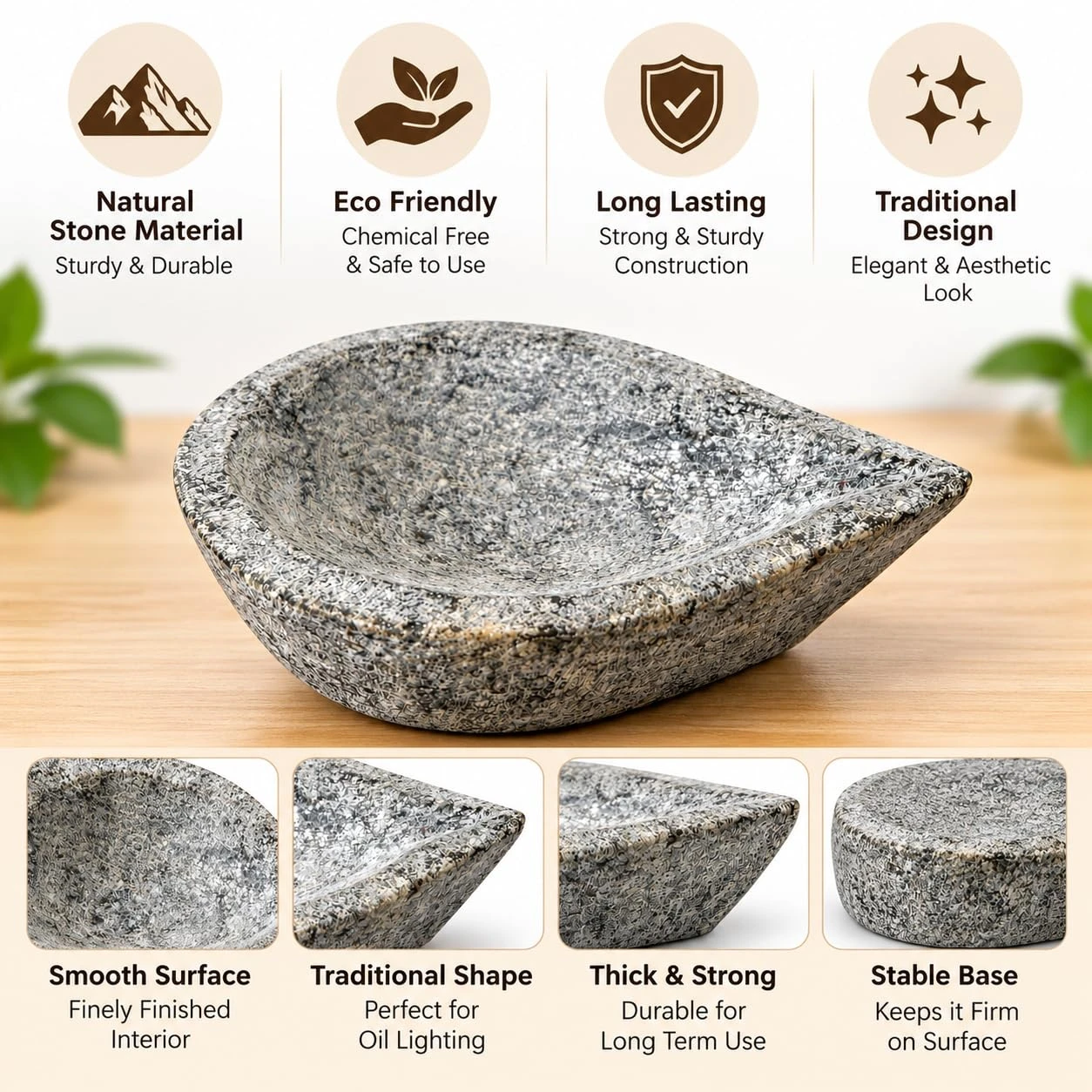 Kanyakumari Stone Diya, GI Tag, Handmade, 13.5 cm, 1 Qty view 2