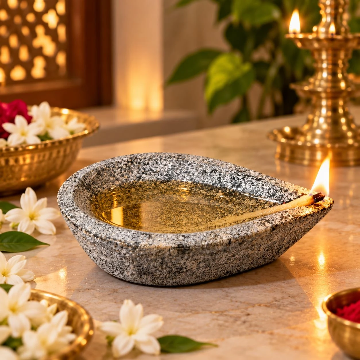 Kanyakumari Stone Diya, GI Tag, Handmade, 13.5 cm, 1 Qty view 6