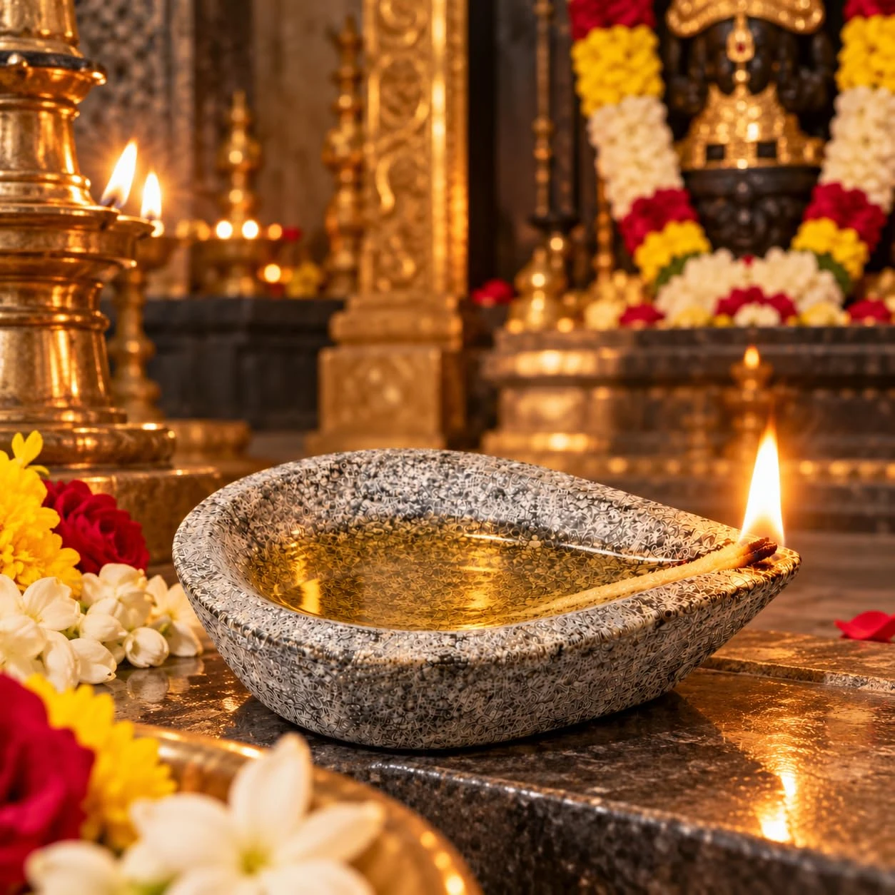 Kanyakumari Stone Diya, GI Tag, Handmade, 13.5 cm, 1 Qty view 7
