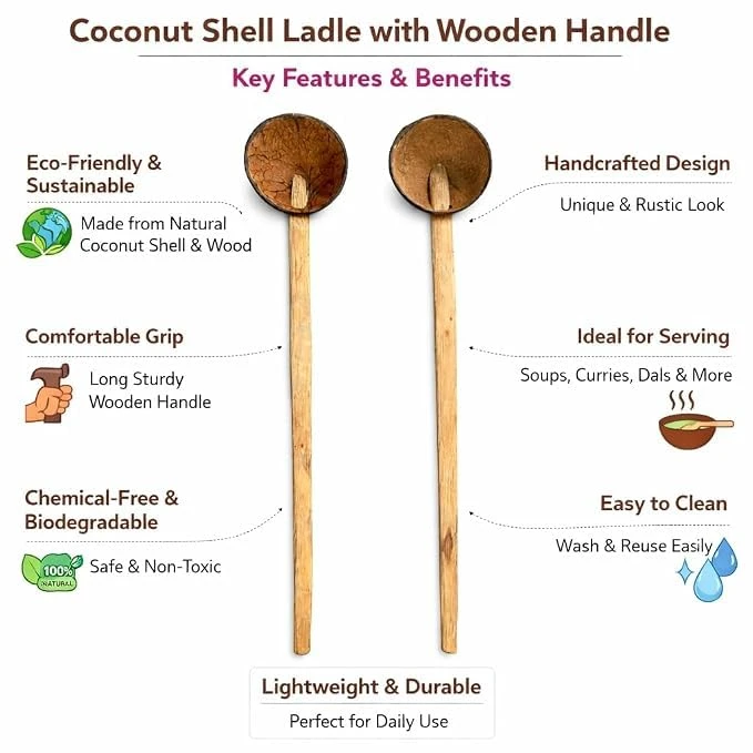 iINTELLIGENCEi Coconut Shell Spatula, Chiratta Thavi Ladle, 4 Qty view 2