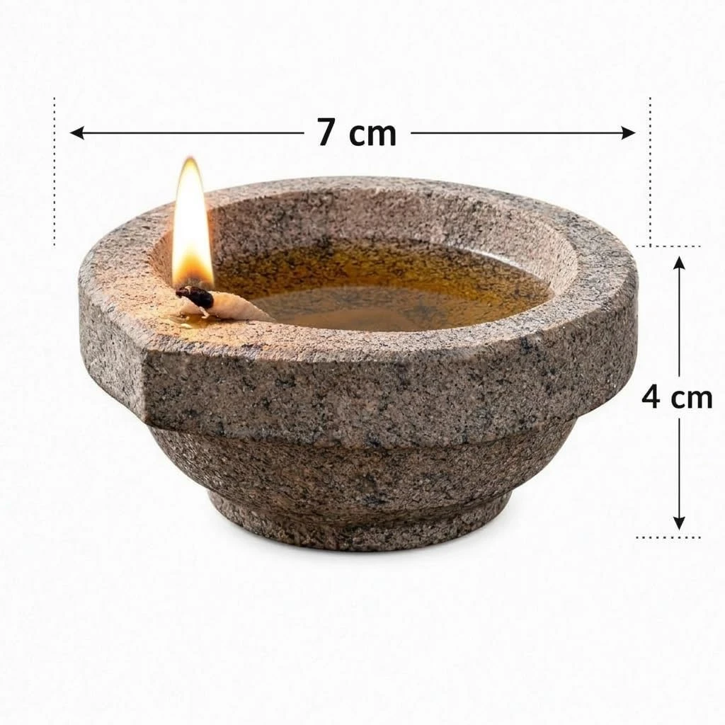 Stone Diya Oil Lamp, Small, 7x6.5x4.5 cm, 2 Qty view 3