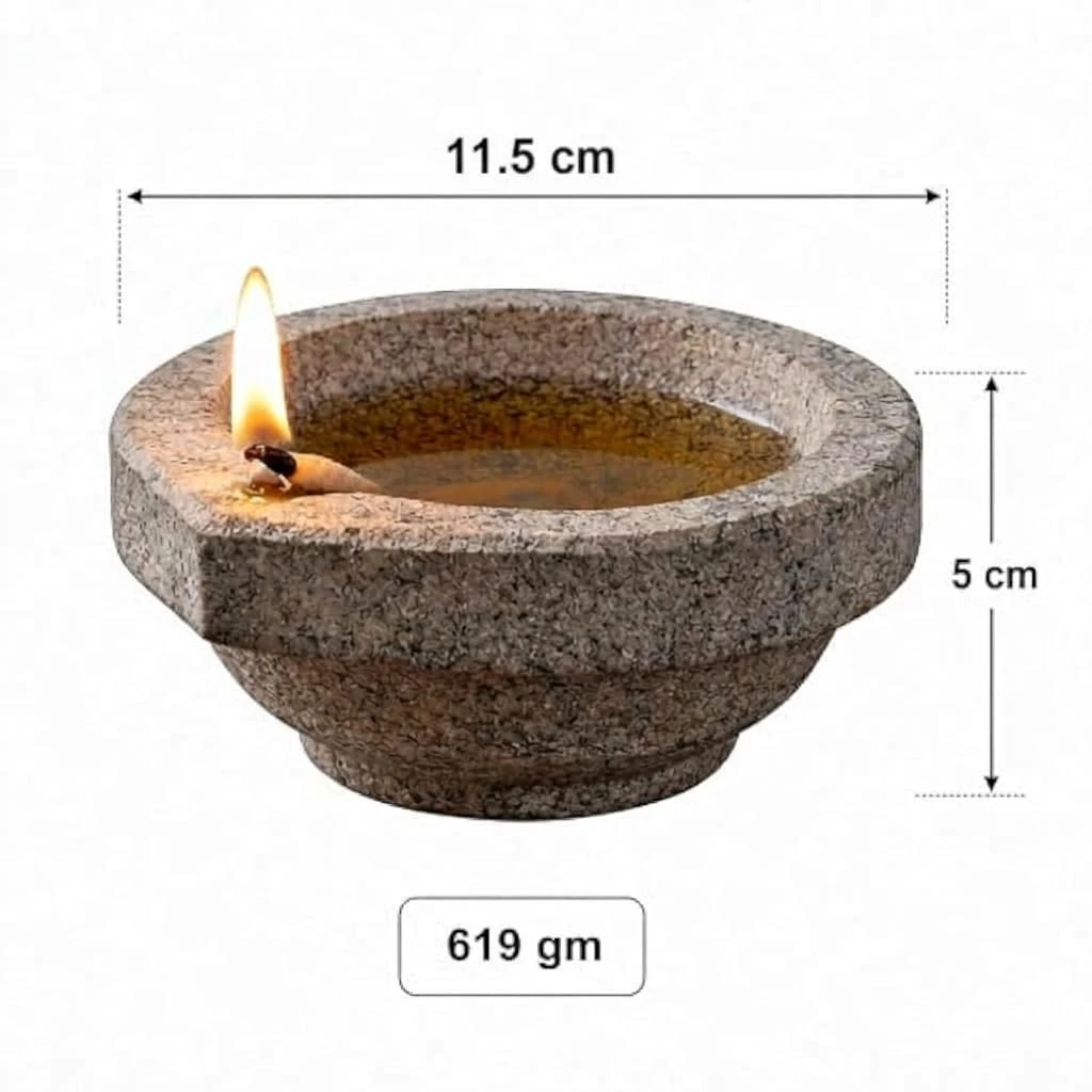 Stone Diya Oil Lamp, Large, 11.5x11x5 cm, 1 Qty view 3