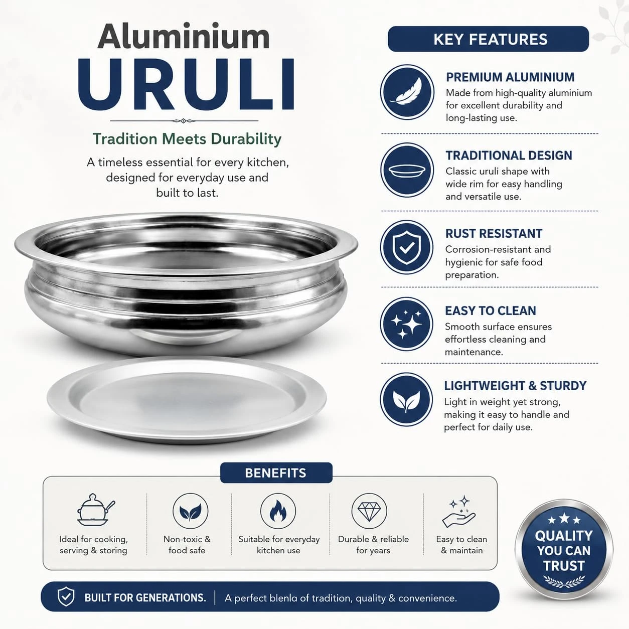 iINTELLIGENCEi Aluminium Uruli with Lid, 17 Size, 1 Qty view 2