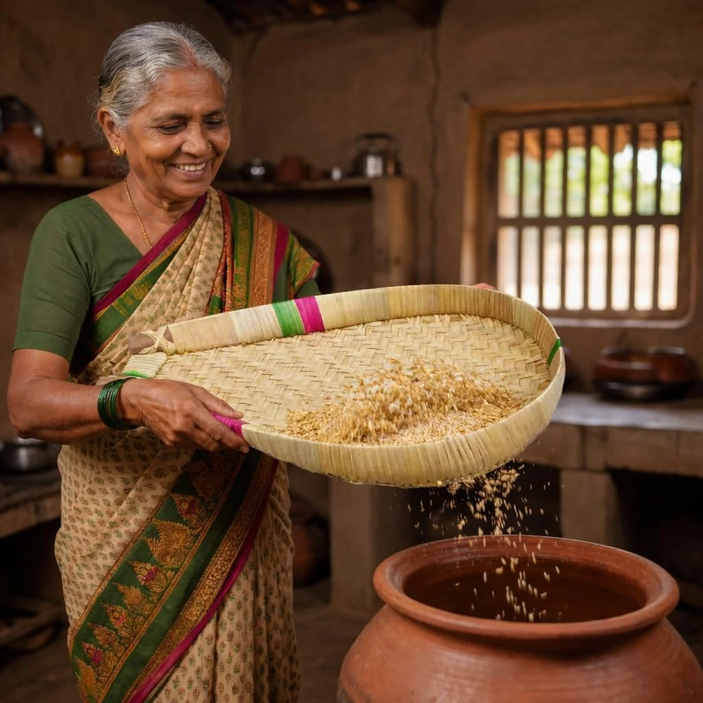 iINTELLIGENCEi Palm Leaf Sulavu Muram Winnowing Basket, 49x41 cm, 1 Qty view 7