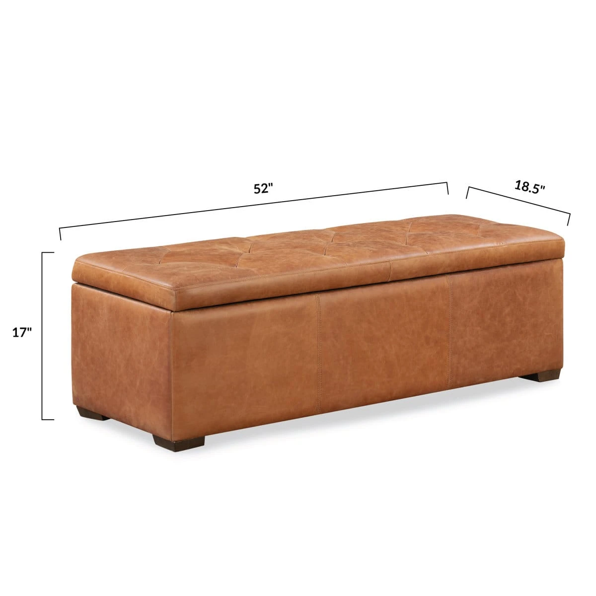 Lakeport storage ottoman with dimensions: 52 in wide, 18.5 in deep, 17 in high