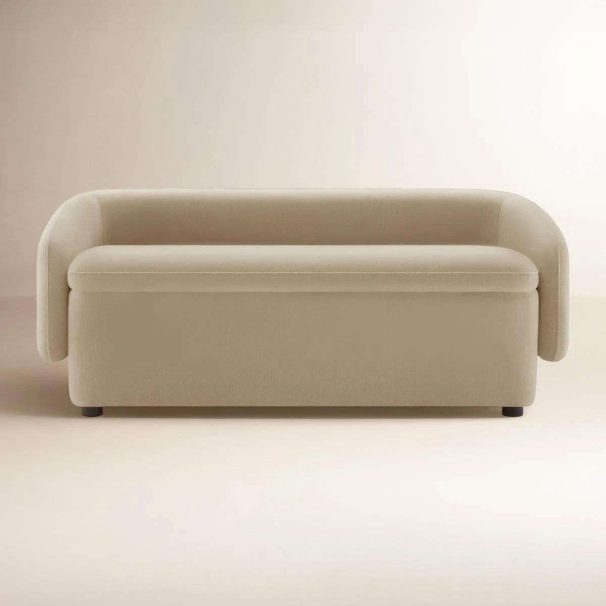 Front view of Bredon storage bench in Capri Wicker beige with curved wraparound back