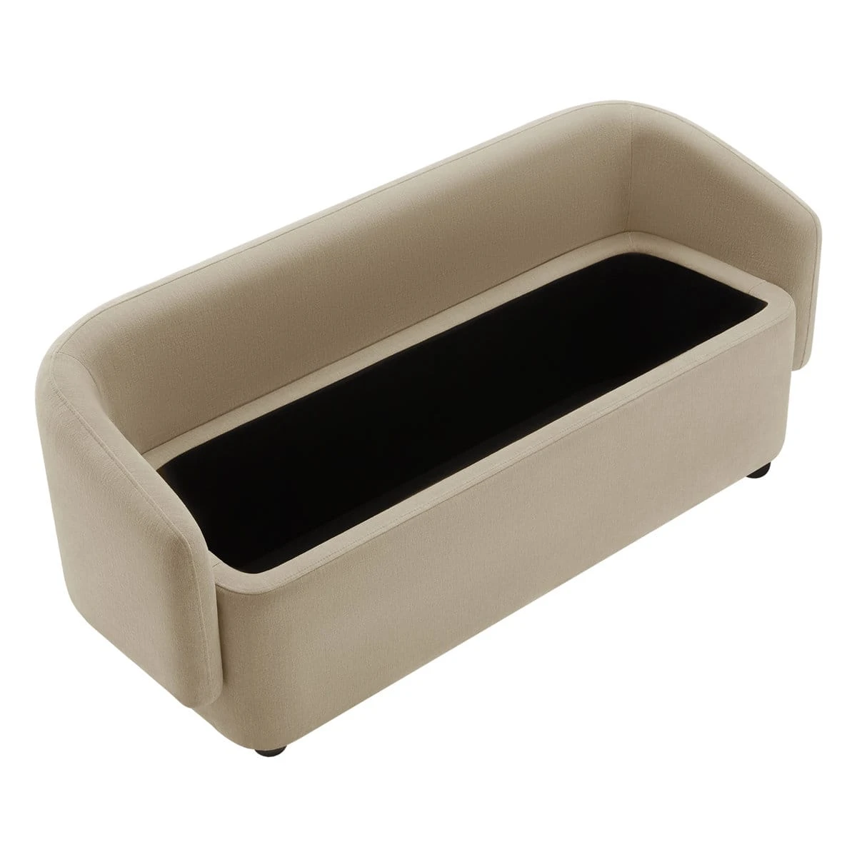 Top view of Capri Wicker bench with seat removed showing black-lined storage