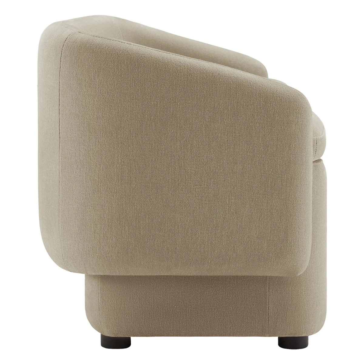 Side profile of Capri Wicker Bredon bench showing sloped arm and lower base