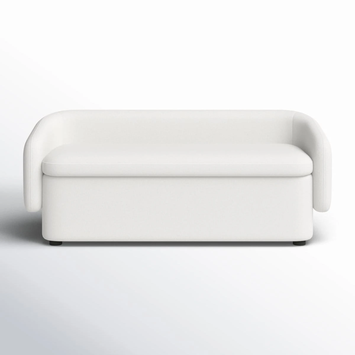 Front view of Bredon storage bench in Off-White with curved wraparound back