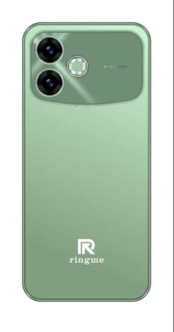 Rear view in mint green finish showing dual camera layout and circular flash module