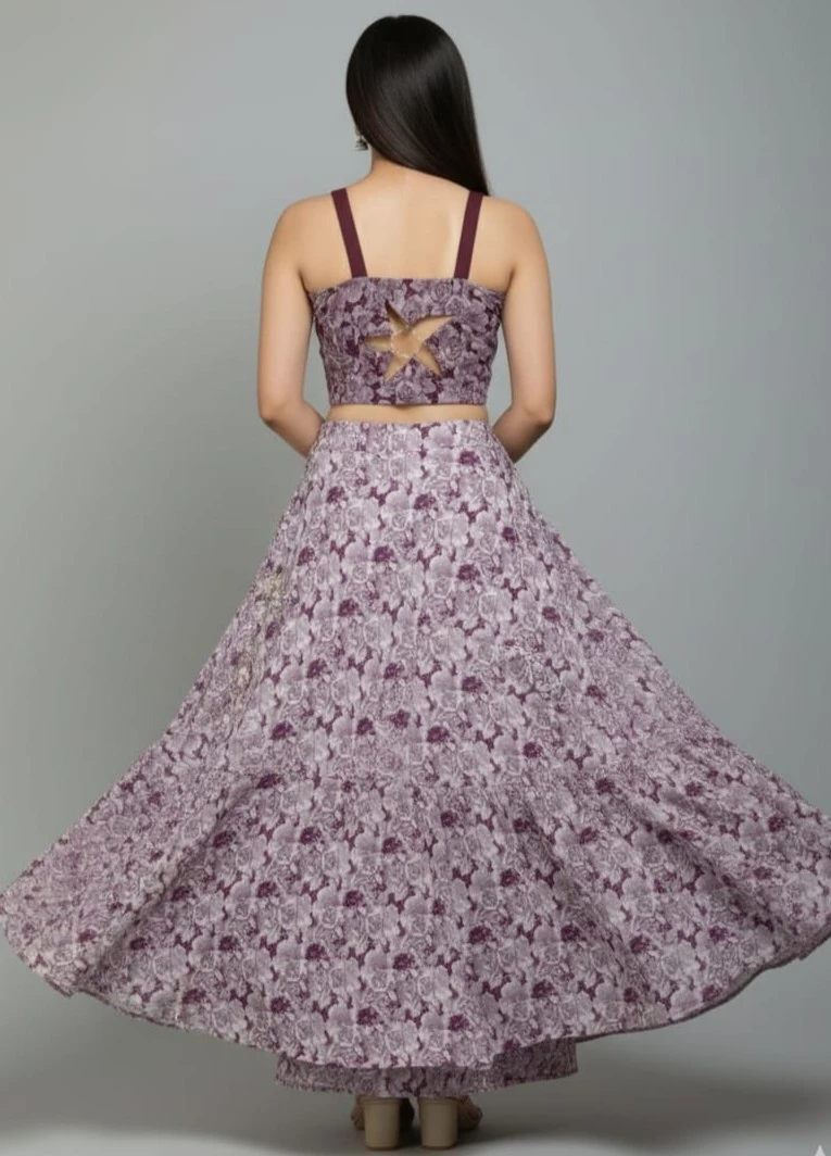 Women’s Floral Printed Lehenga Set with Strappy Blouse view 3