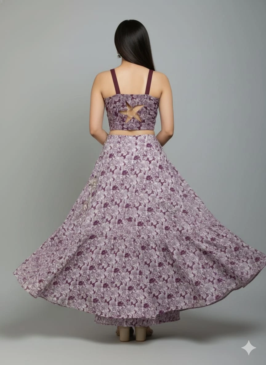 Women’s Floral Printed Lehenga Set with Strappy Blouse