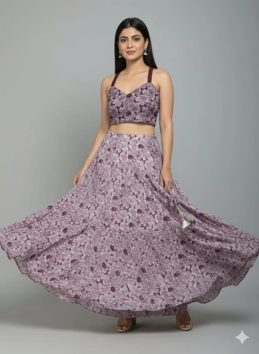 Women’s Floral Printed Lehenga Set with Strappy Blouse view 1