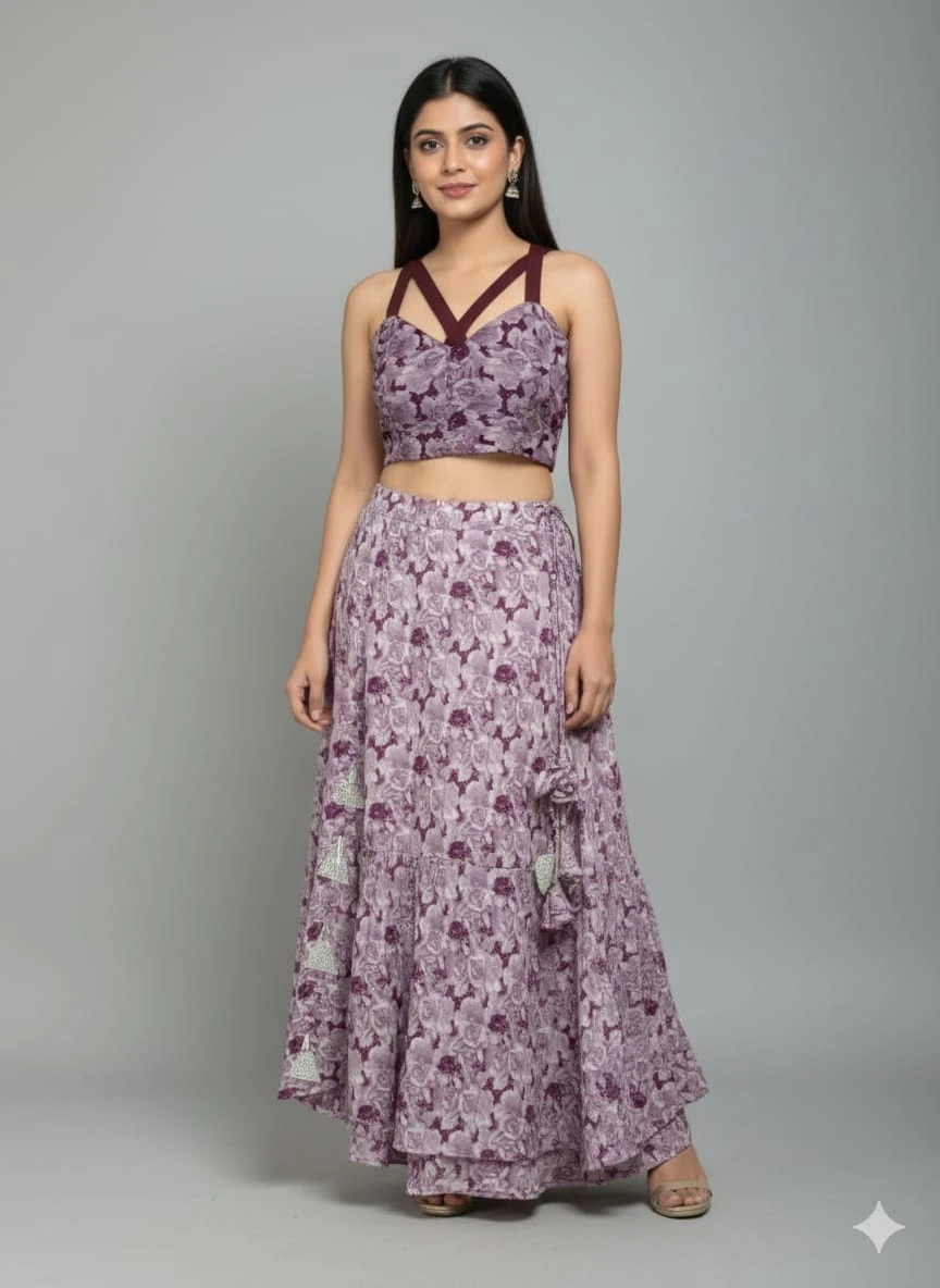 Women’s Floral Printed Lehenga Set with Strappy Blouse view 3