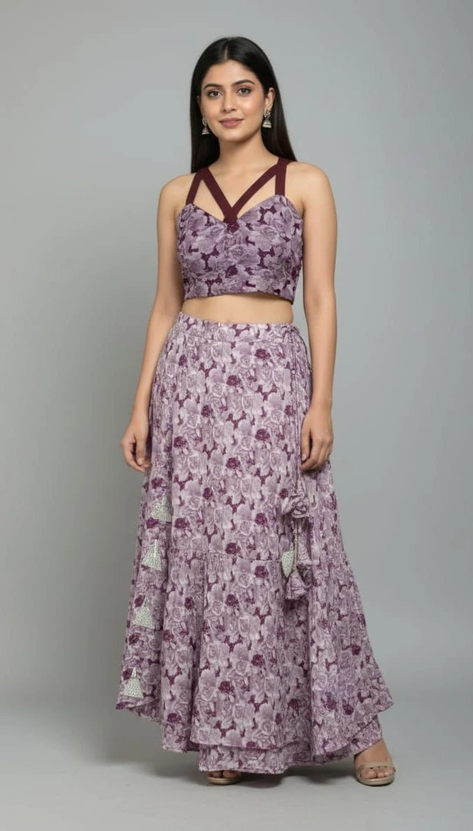 Women’s Floral Printed Lehenga Set with Strappy Blouse view 2
