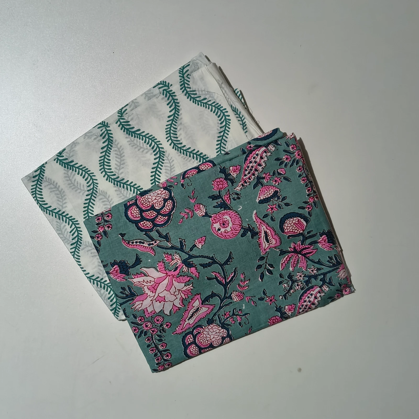 Women's Pastel Green Floral Hand Block Printed Cotton Dress Material view 3